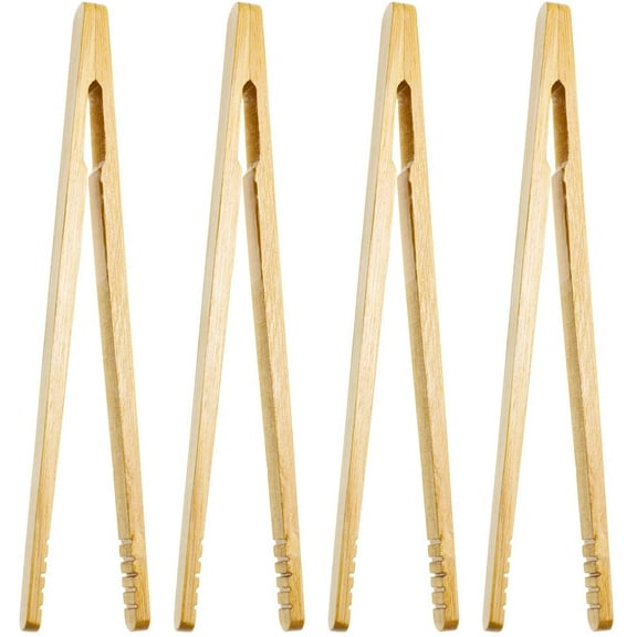 Yirtree 4Pcs Reusable Bamboo Toast Tongs - Wooden Toaster Tongs For Cooking & Holding - 8 Inch Long - Ideal Kitchen Utensil For Cheese Bacon Muffin Fruits Bread - Ultra Grip - Eco-friendly