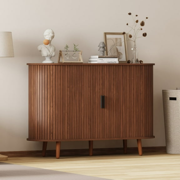 47" Fluted Sideboard Buffet Cabinet,Storage with Sliding Doors & Adjustable Shelf, Modern Accent Console Table Coffee Bar for Living Room, Kitchen, Dining Room, Entryway