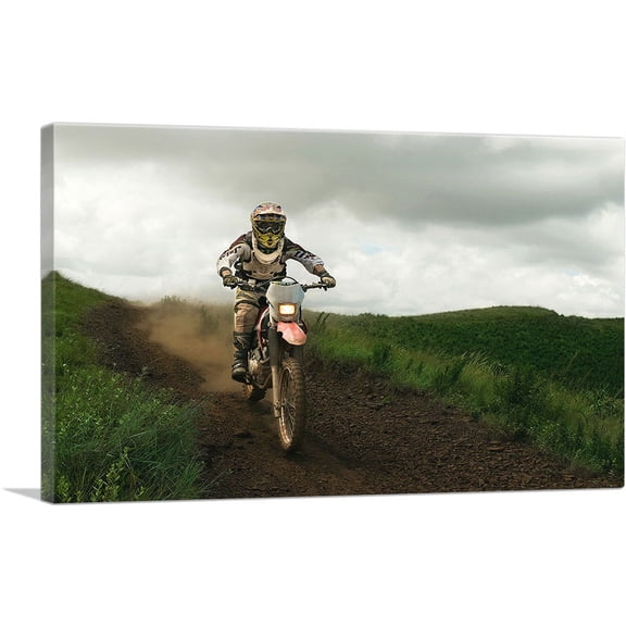 ARTCANVAS Dirt Bike Motocross Path Canvas Art Print - Size: 12" x 8" (0.75" Deep)