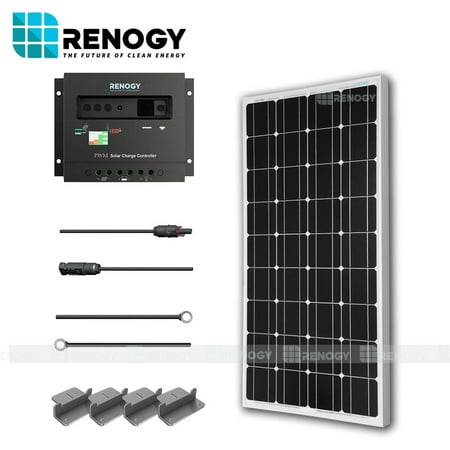 Renogy 100W Mono Starter Kit: 100W Solar Panel+20' Solar Cable+30A PWM Charge Controller+Z Bracket Mounts