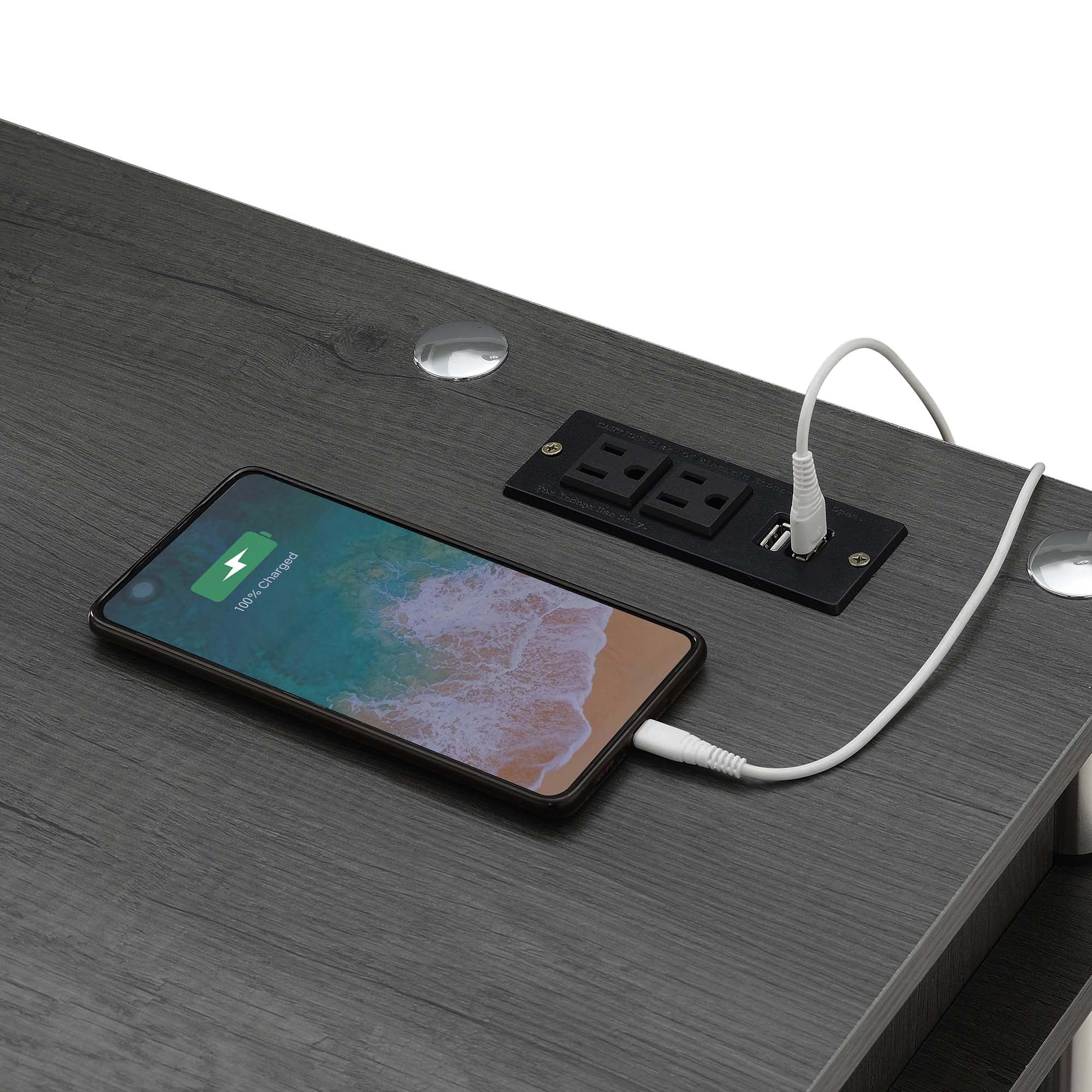 Designs2Go 30 inches Tall No Tools Student Desk with Charging Station and Shelves, Charcoal Gray