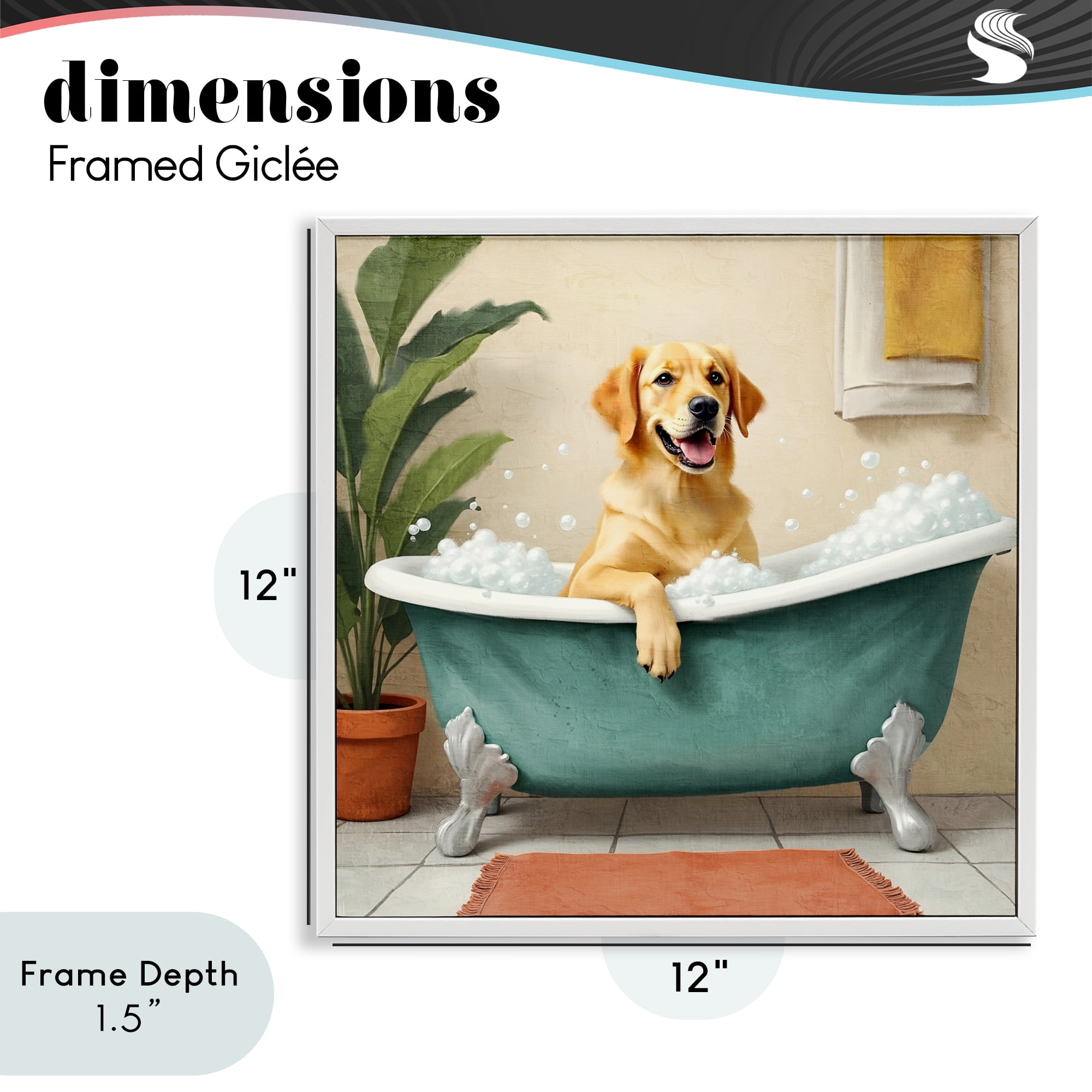 Stupell Industries Bubble Bath Labrador Dog White Framed Giclee Art, design by Kim Allen