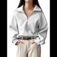 thumbnail image 2 of Sudadera Corta con Media Cremallera para Mujer, Sudadera con Cremallera de un Cuarto, Ropa de Otoño 2025. Gris L, 2 of 9