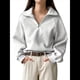 thumbnail image 2 of Sudadera Corta con Media Cremallera para Mujer, Sudadera con Cremallera de un Cuarto, Ropa de Otoño 2025. Gris M, 2 of 9