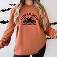 thumbnail image 2 of Happy Halloween Arch Distressed - Women's Garment Dyed Long Sleeve Graphic T-Shirt, 2 of 11