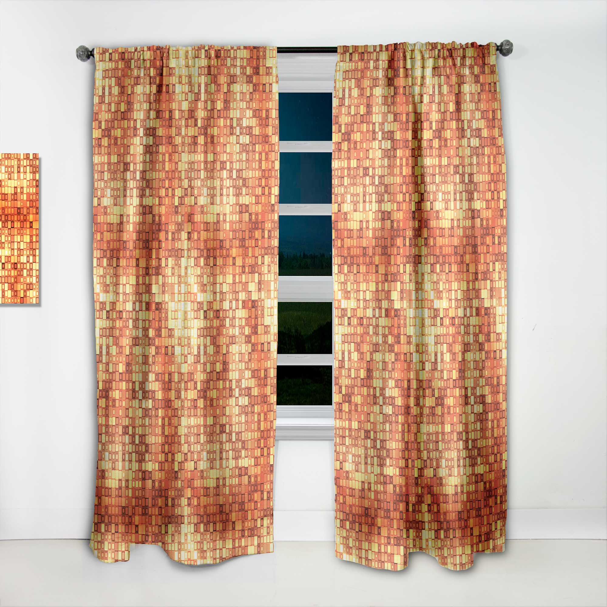 Designart 'Abstract Gold Square' Bohemian & Eclectic Curtain Panel