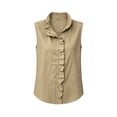 thumbnail image 5 of Women's Casual Shirts Ruffle Collar Striped Sleeveless Blouse Breathable Office Casual Summer Tank Tops Khaki S, 5 of 6