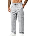 thumbnail image 3 of Cargo Pants for Mens Solid Color Multi Pocket Elastic Waist Drawstring Outdoor Workout Pants Casual Straight Leg Athletic Pants for Hiking, 3 of 6