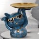 thumbnail image 2 of Escultura de figura de gato con bandeja de almacenamiento para decoración de exhibición Azul, 2 of 9