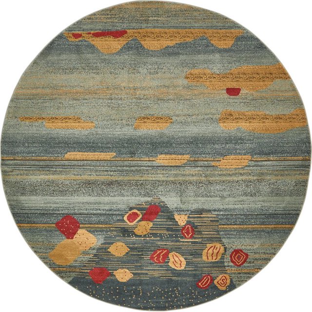 Unique Loom Tapis Fars Teintes Naturelles 8' x 8' Rond Bleu Clair/bleu Marine