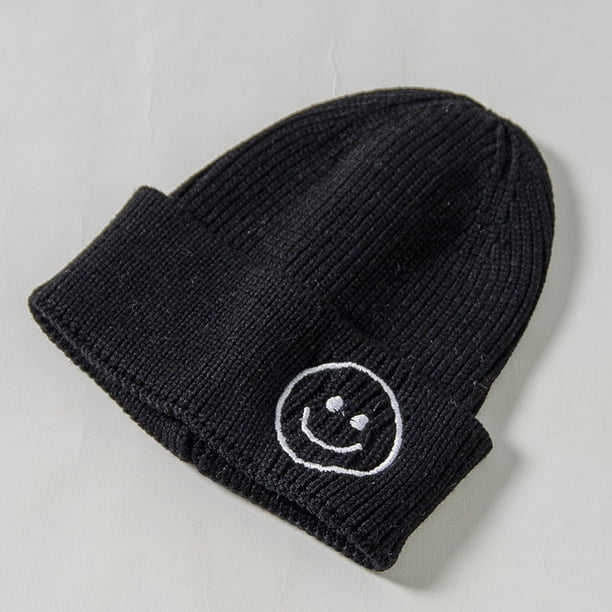Gorro de punto para niños, para padres e hijos, otoño e invierno, nuevo gorro coreano lindo bordado de lana con sonrisa para niños y niñas