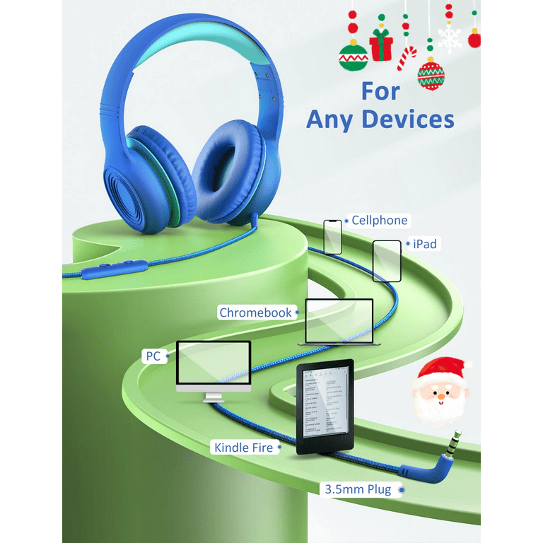 MPOW Kids Headphones for iPad Laptops School Home Travel Foldable Wired with Microphone Walmart