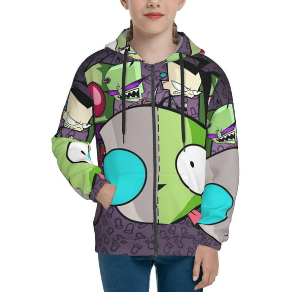 Invader Zim Teens Boys Girls Zip Up Hoodies 3d Print Long Sleeve Hooded Sweatshirt Jacket With Pocket Small