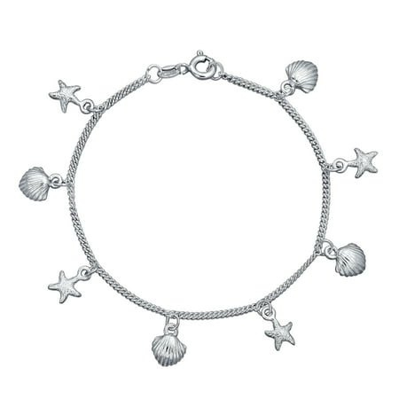 Star Fish For Sale Nautical Charms Starfish Sea Shell Clam Sea life Link Bracelet For Women 925 Sterling Silver 7 Inch ()