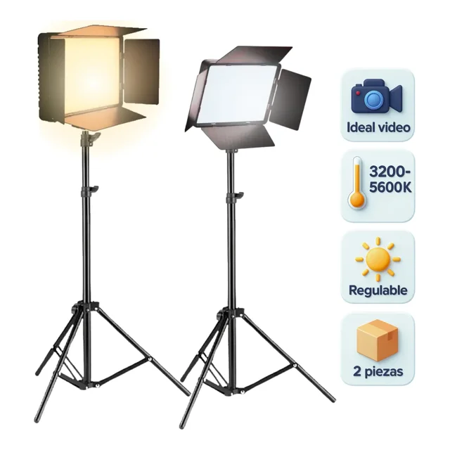 Set 2 Paneles LED Profesionales 50W Bicolor 3200K–5600K con Trípode 2.1m y Control Remoto