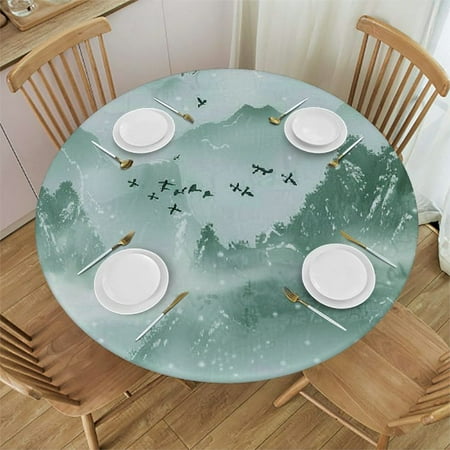 

Patifu Mountain Birds River Round Table Cover Stain Resistant Washable 100% Polyester Tablecloth Kitchen Dining Wedding Parties Indoor Outdoor Table Cloth 54 -58