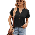 thumbnail image 3 of Camisetas de Mujer Modernas con Cuello en V y Botones, de Corta, Informales, Básicas, Holgadas Negro XL, 3 of 10