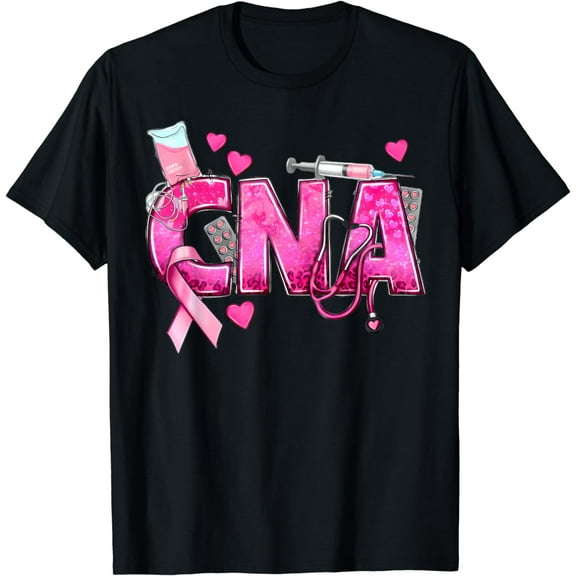 CNA Heart Stethoscope Pink Ribbon Breast Cancer Awareness T-Shirt
