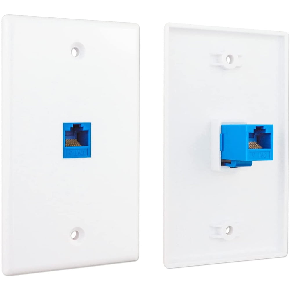 2-Pack 1 Port Ethernet Wall Plate, RJ45 Cat6 Female to Female Jack Inline Coupler Face Plates, 1-Port