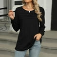 thumbnail image 2 of ATOYSOY Loose Shirts for Women Trendy Casual Cotton Linen Outwear Fall Long Sleeve Tees Solid Color Tops Dressy Tunic Round Neck Pleated Pullovers Black L, 2 of 8