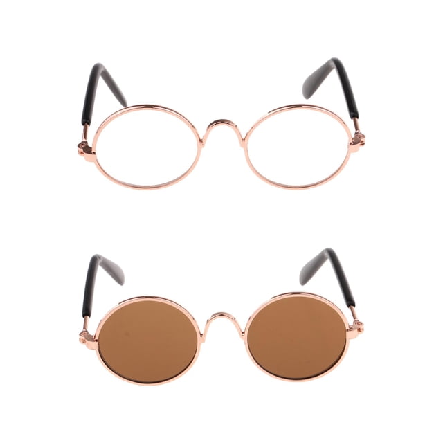 2 Pairs 1/6 BJD Doll Glasses Round Rimmed Eyeglasses Tawny and Clear Zulema muñecas anteojos retro