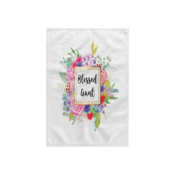 3dRose, Floral Blessed Aunt cursive text with pretty watercolor pink flowers, 15x22 Hand Towel