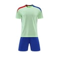 thumbnail image 4 of Zpanxa Boys Teal V-Neck Stripe Soccer Jersey and Navy Shorts Set 2 Piece Athletic Uniform Outfit, 4 of 7