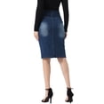 thumbnail image 3 of INSPIRE CHIC Mother's Day Women's Jean Skirts High Waist Front Slit Stretch A-Line Denim Midi Skirt M Dark Blue, 3 of 6