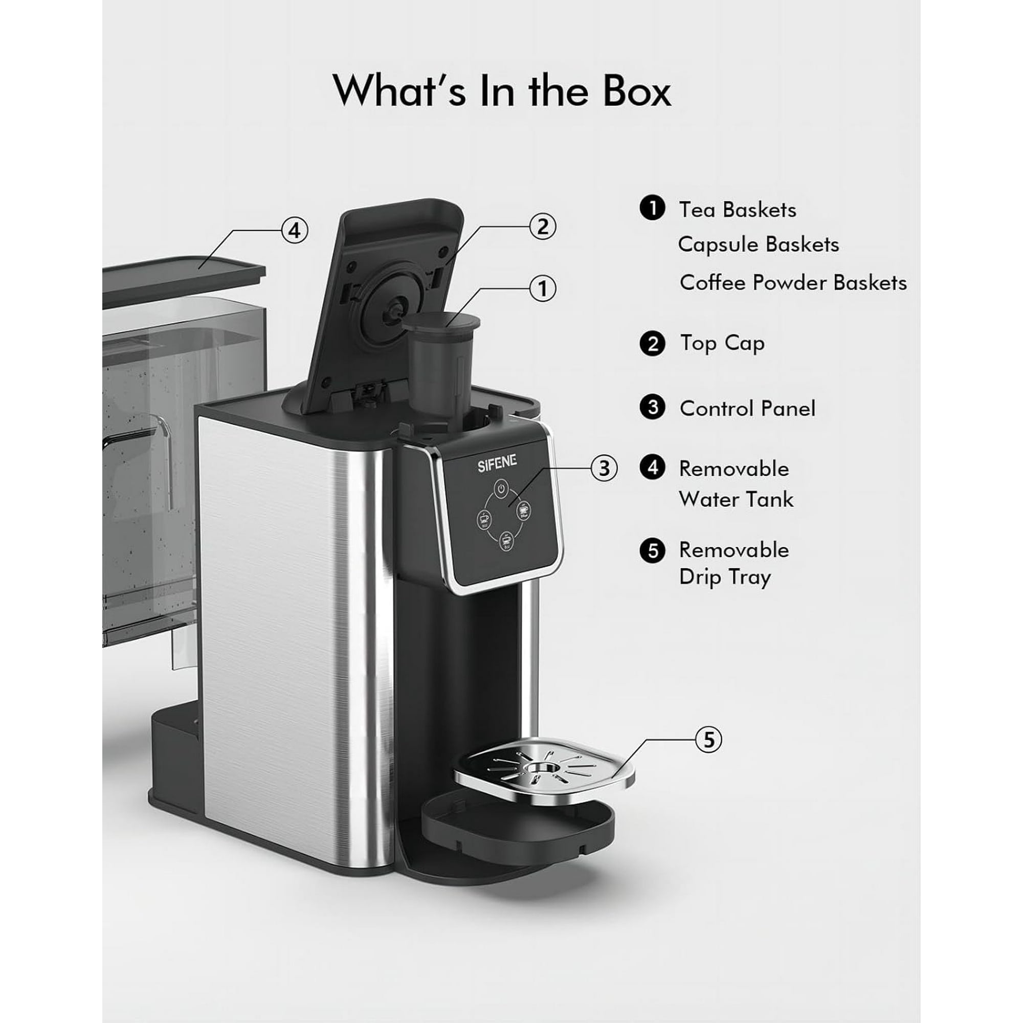 SiFENE 3 in 1 Coffee Maker Single Serve K Cup Machine - Removable 50 Oz Reservoir - Black
