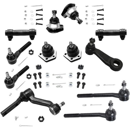 Detroit Axle - 12 Piece Front Suspension Kit - 2 Upper Ball Joints, 2 Lower Ball Joints, Pitman & Idler Arms, All 4 Inner & Outer Tie Rod Ends, 2 Adjustment Sleeves - Fits 4x4 Models Only
