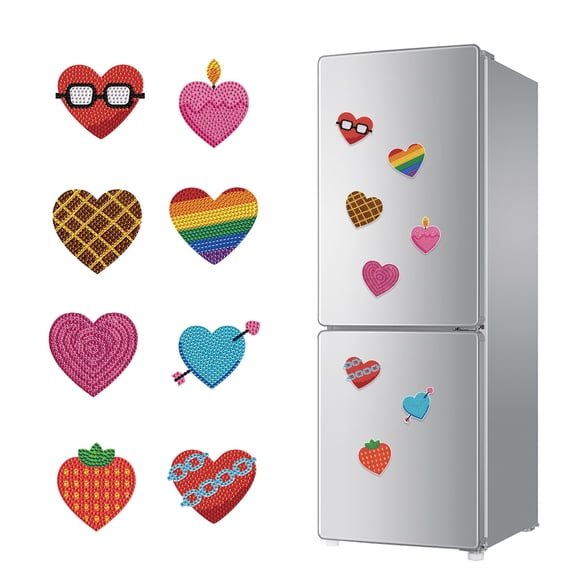 8pcs Diamond Painting Kit Fridge Magnets Colorful Heart DIY Glitter Magnetic Stickers Creative Handmade Fridge Decor Perfect for Kitchen Decor and Holiday Gifts