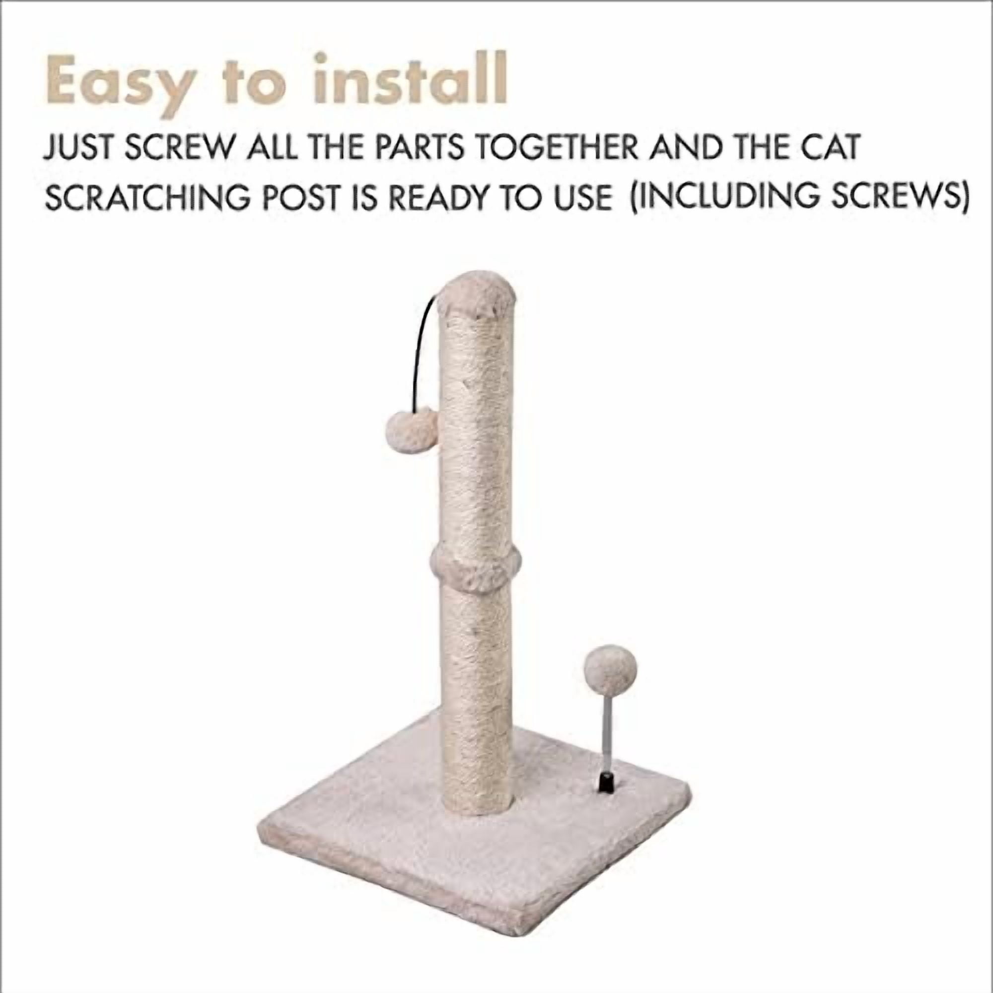 Cat Scratching Post Premium Basics Kitten Scratcher Sisal Scratch Posts with Hanging Ball 22in for Kittens or Smaller Cats (22 inches for Kitten, Beige) (Pack of 2)