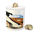 thumbnail image 3 of Kabuki Piggy Bank, Performer Portrait with Japanese Waves and Mount Hill Illustration, Ceramic Coin Bank Money Box for Cash Saving, 3.6" X 3.2", Multicolor, by Ambesonne, 3 of 4