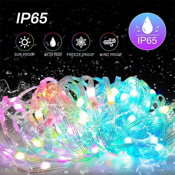 Guirnalda de luces navideñas inteligentes XOAIHY 2024 con Bluetooth, múltiples modos de iluminación y sincronización musical. Aplicación personalizable para crear pantallas de luces personalizadas.