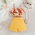 thumbnail image 5 of LYMAYTER Toddler Baby Girls Floral Halter Ruffled Outfits Set 2-7T Baby Yellow Strap Crop Tops+ Shorts Pants Summer Clothes Set, 5 of 11