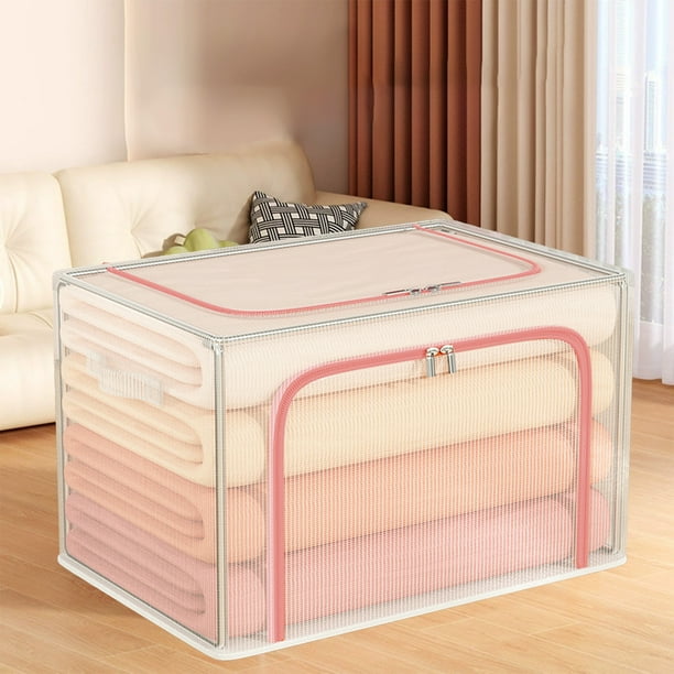 Organizadores de armario y almacenamiento, Organización y almacenamiento, Contenedores de almacenamiento, Caja grande para guardar ropa, Marco de metal plegable, Apilable, Juego de lino con asas y ven