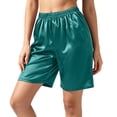 thumbnail image 5 of Puyaiuu Womens Ice Silk Satin Bermuda Shorts Elastic High Waist Loose Fit Plus Size Casual Loungewear Pants Lightweight Comfort Sleep Shorts For Summer Daily Wear, 5 of 8