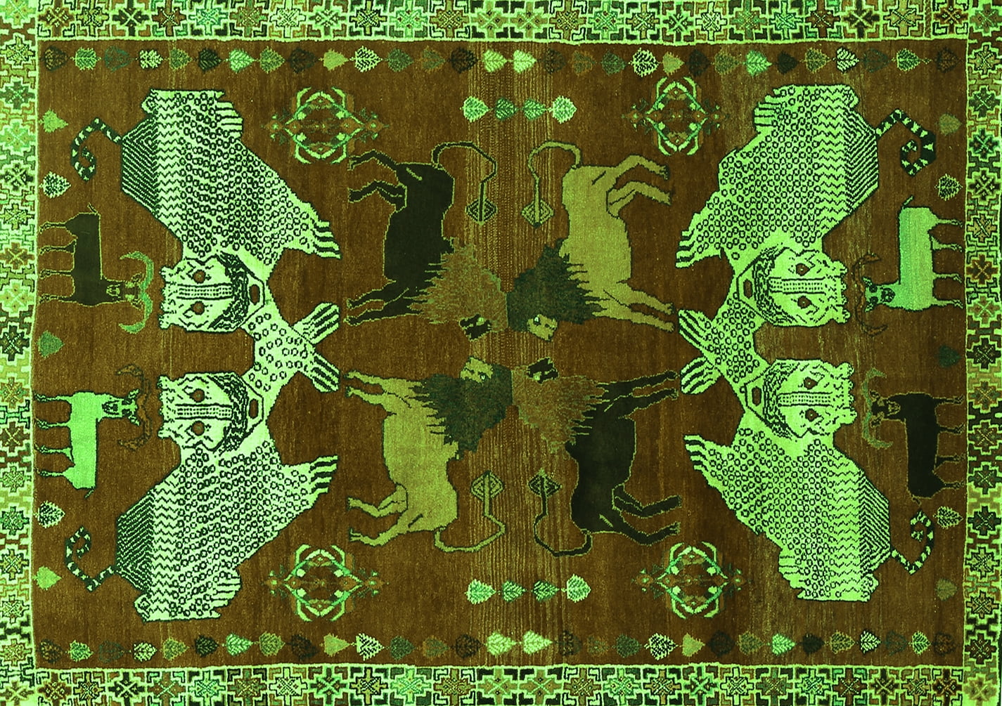 Ahgly Company Indoor Rectangle Animal Green Traditional Area Rugs, 8' x