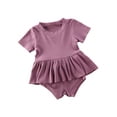 thumbnail image 4 of Franhais Baby Girls Solid Color Clothes Set, Ruffle Hem Short Sleeve O-neck Tops + Drawstring Shorts for Summer, 4 of 6