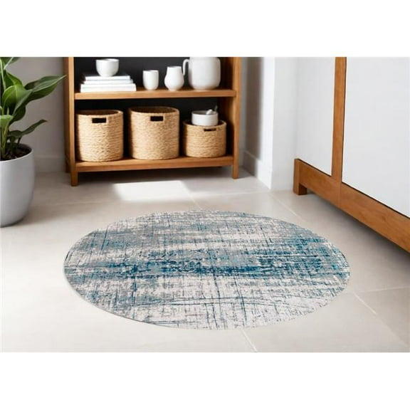 HomeRoots 548410 5 ft. Blue & Gray Round Abstract Non Skid Machine Woven Area Rug