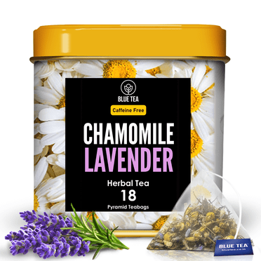 BLUE TEA - Chamomile Lavender Flower Tea Bags - 18 Pyramid Tea Bags - Caffeine Free - Herbal Tea -Tin Packaging