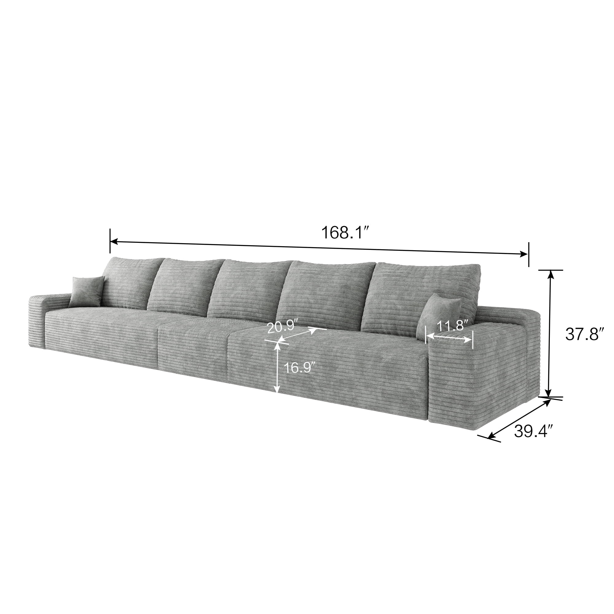 MAYEERTY 168" Gray Modern Modular Cloud Sectional No Assembly Oversized Neutral Rooms