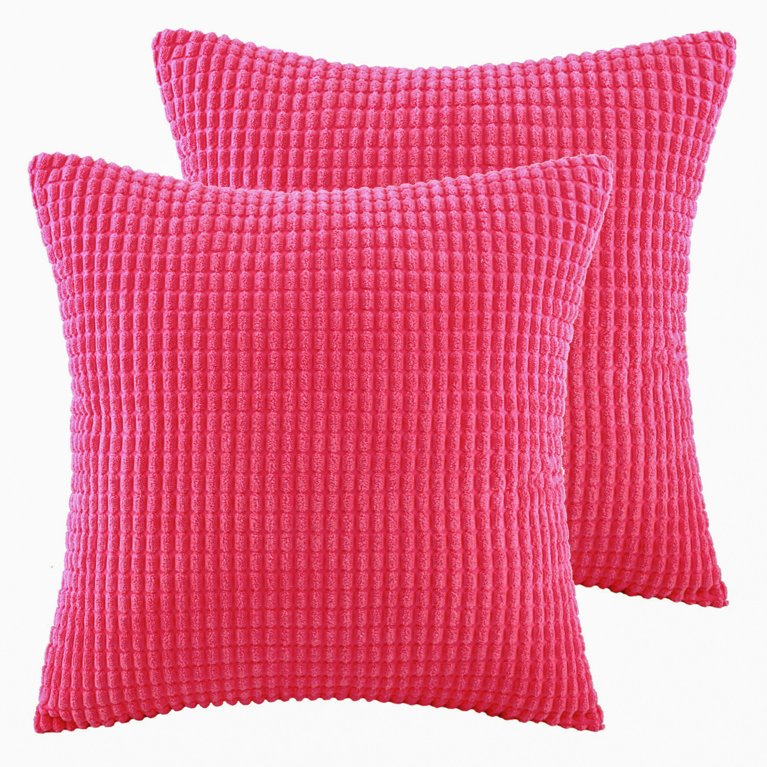Soft Corduroy Corn Striped Velvet Series Decorative Throw Pillow, 20" x 20", Pink, 2 Pack
