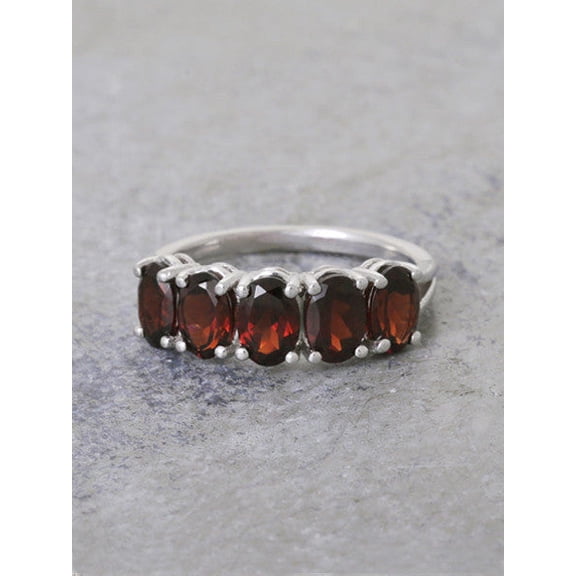 925 Sterling Silver Natural Red Garnet Oval Gemstone Hulf Eternity Band Ring
