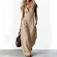 thumbnail image 4 of Hvogkswy Cargo Jumpsuits for Women V-Neck Sleeveless Adjustable Strap Button Front Romper Fashion Comfy Outdoor Hiking Casual Wide Leg Jumpsuit, 4 of 7