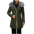 thumbnail image 4 of jtjvou Womens Winter Coats Mid Length Lined Warm Heavy Jackets Thickened Windproof Outerwear With FUR Coat Hood Green L, 4 of 5