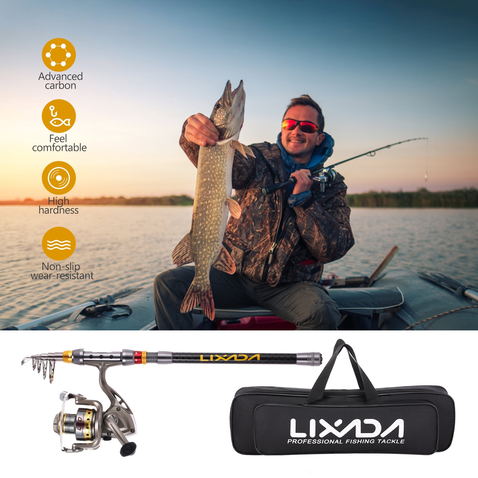 Lixada Lixada Telescopic Fishing Rod and Reel Combo Full Kit Carbon Fiber Fishing Rod Pole + Fishing Reel + Fishing Tackle Carrier Bag Case Fishing Gear Set