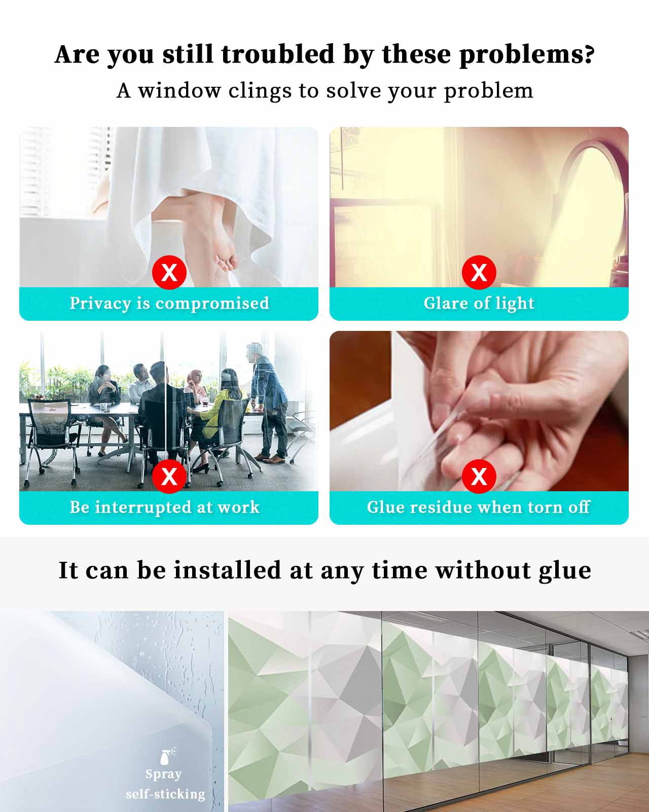 Window Privacy Film, Sage Green Grey Ombre UV Sun Blocking Window Tint Film Heat Control One Way Blackout Window Film, Geometric Gradient Marble Color Block Non Adhesive Static Cling 23.6x59 In