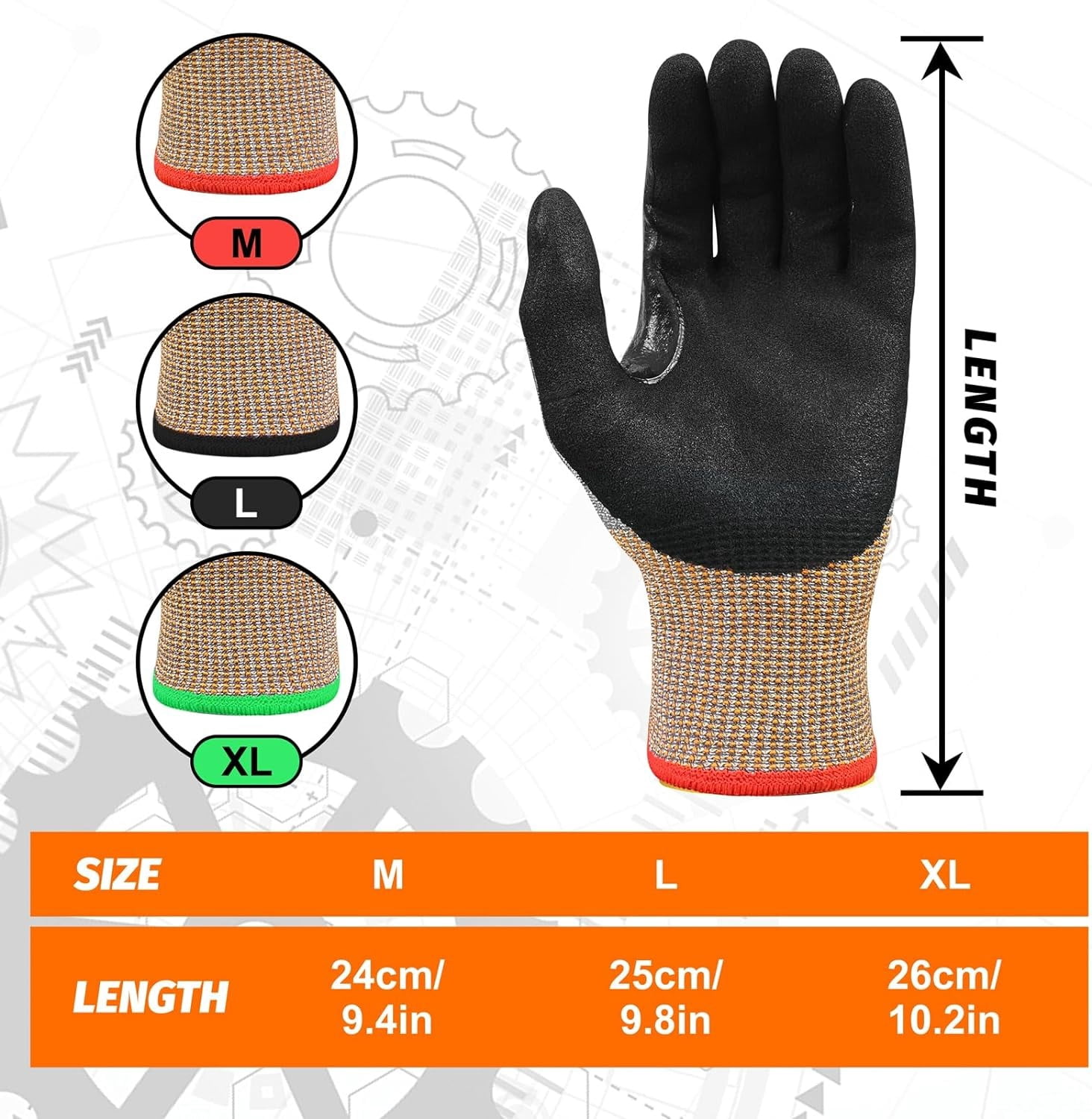 EvridWear ANSI A7 Cut Resistant Gloves, 3 Pairs Touchscreen Cutting Gloves with Sandy Nitrile Coated Firm Grip for Wood Work,Warehouse, Handle Glass, Gardening, Construction, Fishing(Gray,Large)