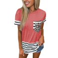 thumbnail image 1 of Nouveau T-Shirt Décontracté pour Femmes à Manches Courtes, Imprimé Rayé, Patchwork, Col Rond, Grande Taille, Poches, Blouse Ample, 1 of 2
